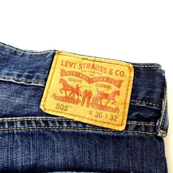 Levi's 505 Straight Regular Fit Blue Jeans 34/31 Enzyme Stone Wash Mid Rise‎ - Picture 2 of 8